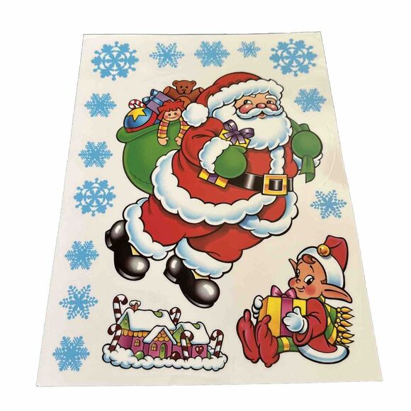 VTG Christmas Static Cling Window Decorations Super Signs 4 Holiday Sheets NEW - Picture 3 of 7